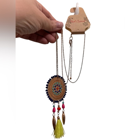 Red Camel Gold Necklace with Blue and Pink Accents - Picture 2 of 4